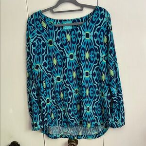 Escapada Teal and Navy Patterned Blouse